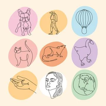 Bundle of nine elements one line style icons Stock Illustration
