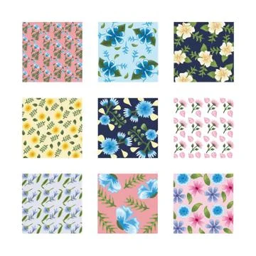 Bundle of nine Flowers patterns backgrounds 스톡 일러스트