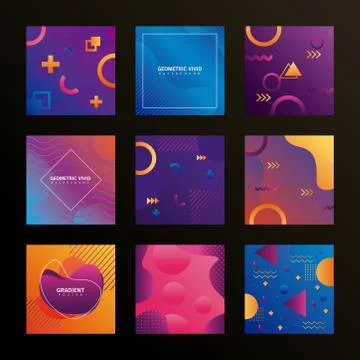 Bundle of nine geometric vivid backgrounds Stock Illustration