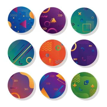 Bundle of nine geometric vivid circulars backgrounds 스톡 일러스트