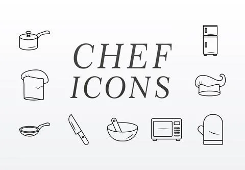 Bundle of nine kitchen utensils and lettering Stock Illustration