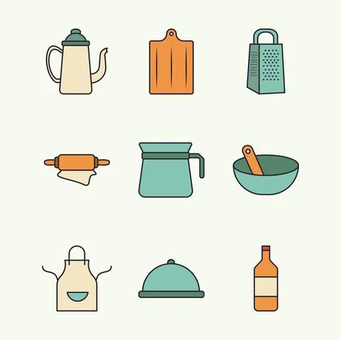 Bundle of nine kitchen utensils set line and colors style icons Illustrazione stock