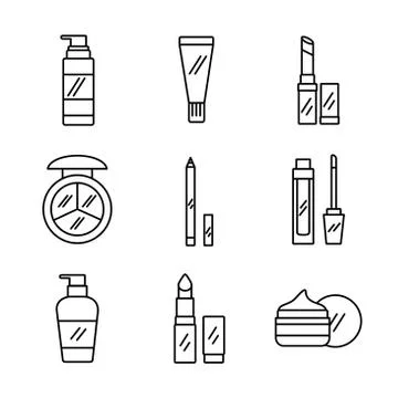 Bundle of nine make up cosmetics set icons Stock Illustration