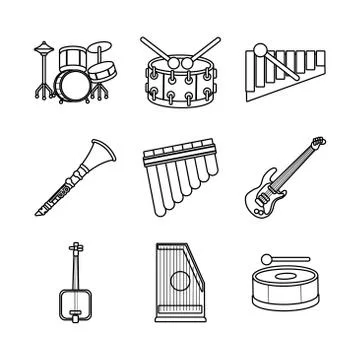 Bundle of nine musical instruments set icons Stock Illustration
