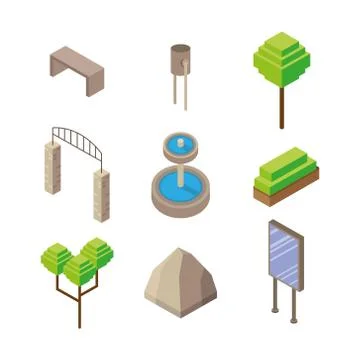 Bundle of nine park Isometric style icons Ilustración de archivo