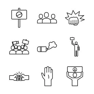 Bundle of nine protest set icons Stock Illustration