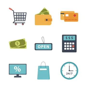 Bundle of nine shopping set collection icons イラスト素材