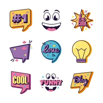 Bundle of nine slang set icons Illustrazione stock