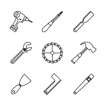 Bundle of nine tools set icons Stock Illustration