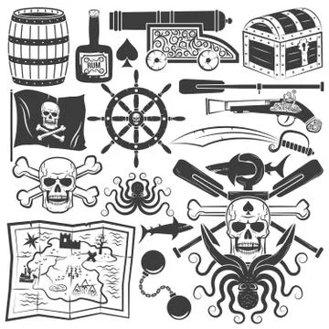 Bundle objects for design pirate logo Stock-Illustration