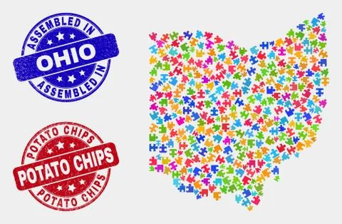 Bundle Ohio State Map and Scratched Assembled and Potato Chips Watermarks Illustrazione stock