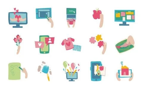 Bundle of online things set icons 库存插图