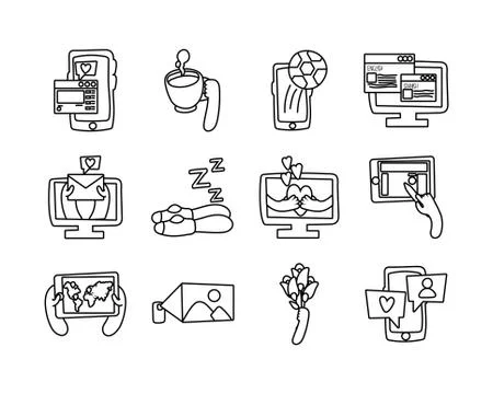 Bundle of online things set icons イラスト素材