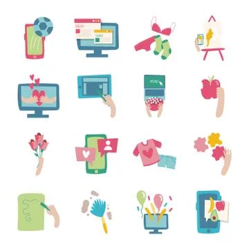 Bundle of online things set icons 库存插图