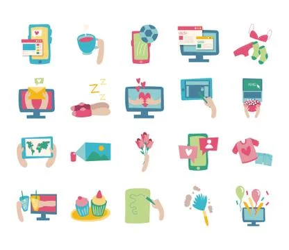 Bundle of online things set icons イラスト素材
