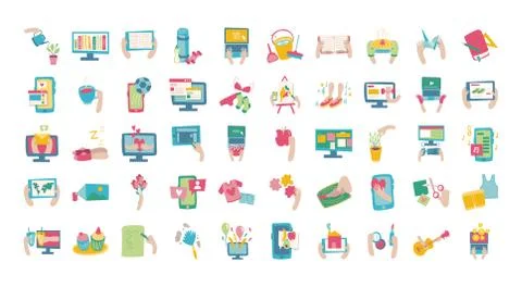 Bundle of online things set icons 库存插图