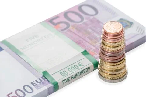 Bundle of paper money and stack coins Stock Photos