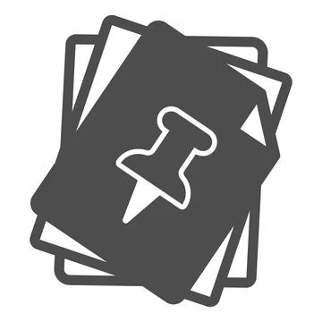 Bundle of paper sheets, page with push pin solid icon, documents concept, office 库存插图