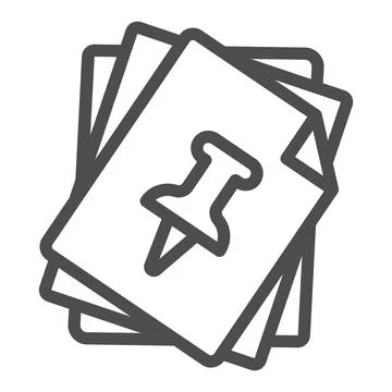 Bundle of paper sheets, page with push pin line icon, documents concept, office Stockillustratie