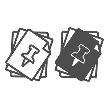 Bundle of paper sheets, page with push pin line and solid icon, documents 库存插图