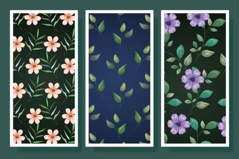 Bundle of patterns flowers and leafs Stock Illustration