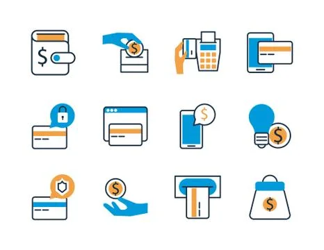 Bundle of payment on fill set icons Stock Illustration