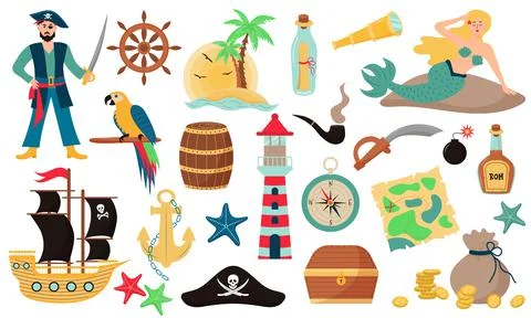 Bundle pirate. Collection of Pirate items Stock Illustration