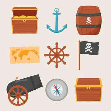 Bundle pirate set isolated on white background. Bundle pirate, treasure map,  イラスト素材
