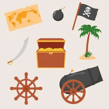Bundle pirate set isolated on white background. Bundle pirate, treasure map,  イラスト素材