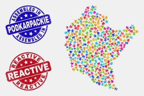Bundle Podkarpackie Voivodeship Map and Distress Assembled and Reactive Stamps Stock Illustration
