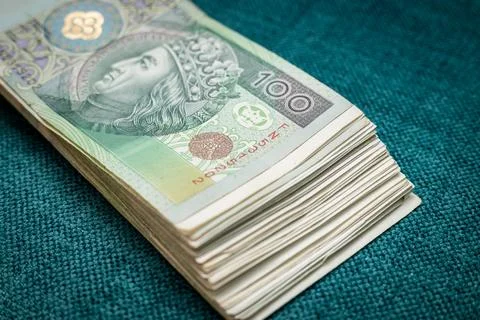 A bundle of Polish banknotes, one hundred zlotys, background, Beautiful gre.. Stock Photos