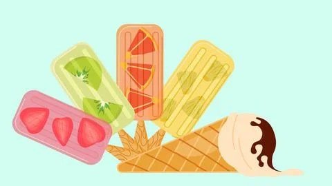 Bundle of Popsicles and vanilla ice-cream cone Stock Illustration