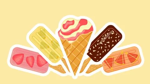 Bundle of Popsicles and vanilla ice-cream cone Stock Illustration