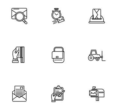 Bundle of postal service icons Stock Illustration