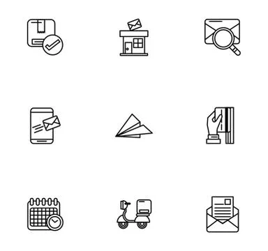 Bundle of postal service icons Stock Illustration