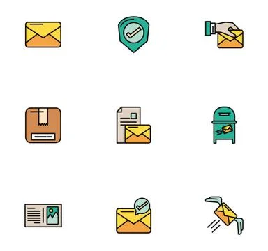 Bundle of postal service icons Stock Illustration