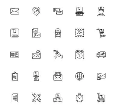 Bundle of postal service icons Stock Illustration