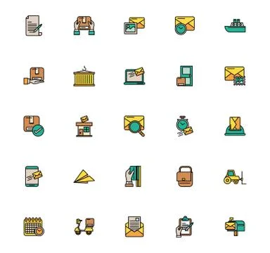 Bundle of postal service icons Stock Illustration