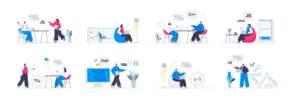 Bundle of programming scenes. Stock Illustration