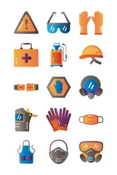 Bundle of protection tools set icons Stock Illustration