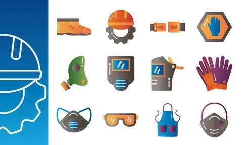 Bundle of protection tools set icons 스톡 일러스트