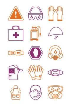 Bundle of protection tools set icons Stock Illustration