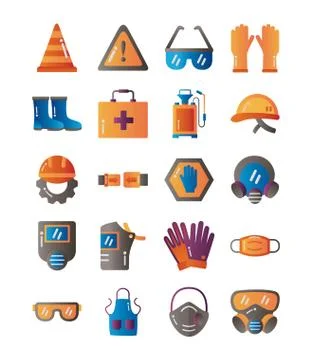 Bundle of protection tools set icons Stock Illustration