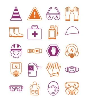 Bundle of protection tools set icons 스톡 일러스트