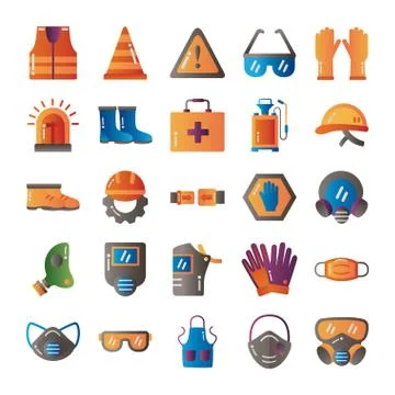 Bundle of protection tools set icons Illustrazione stock