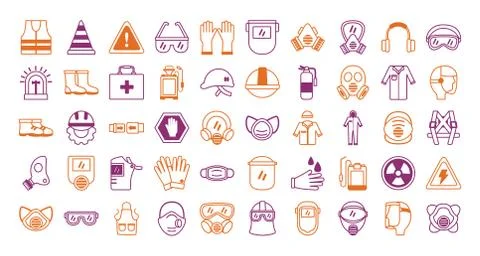 Bundle of protection tools set icons Illustrazione stock