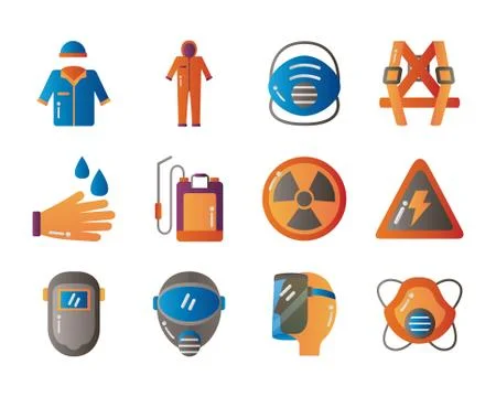 Bundle of protection tools set icons Stock Illustration