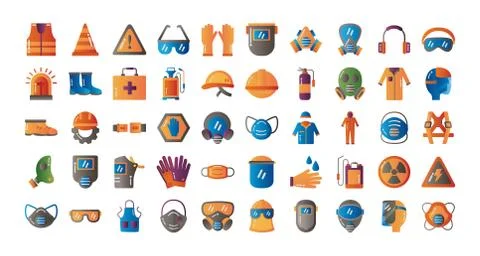 Bundle of protection tools set icons 스톡 일러스트