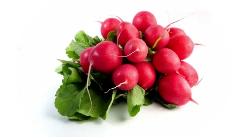 Bundle of Radish rotating on white background isolated - Radieschen Stock Footage 277352102