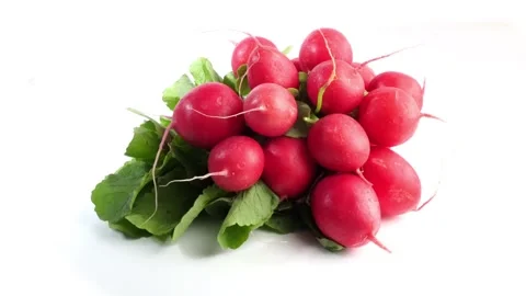 Bundle of Radish rotating on white background Stock Footage 289304767